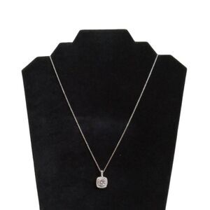 Lightweight Silver Tone Chain Small Square Rhinestone Encrusted Pendant Necklace